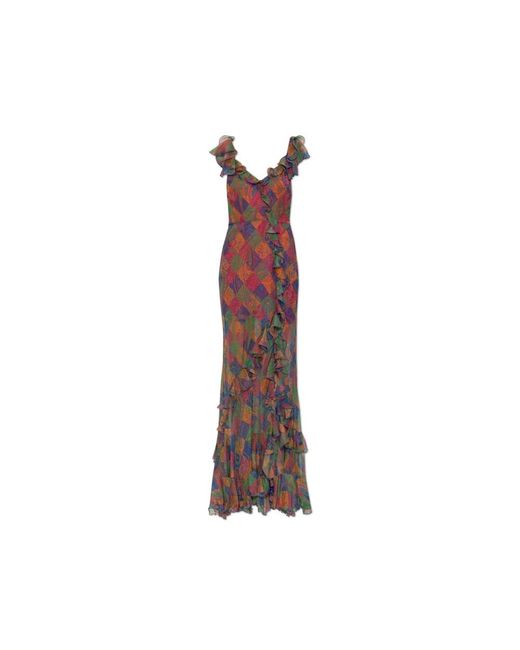 Etro Kleedjes ,Veelkleurig ,Leer Silk Dress in het Brown