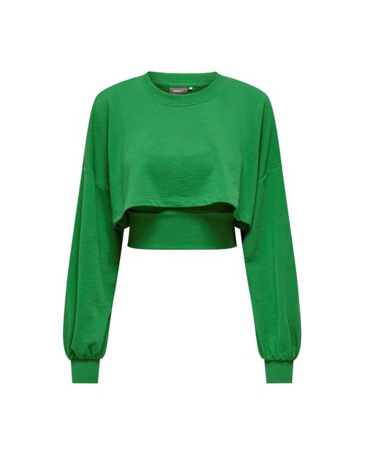 ONLY Hoodies & Sweatvesten ,Groen ,Katoen Crop Sweatshirt Met Ronde Hals in het Green