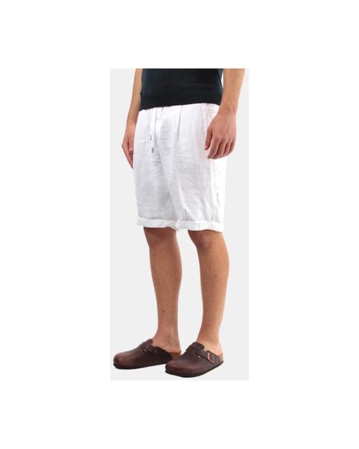 40weft Weiße leinen bermuda shorts bequeme passform in White für Herren