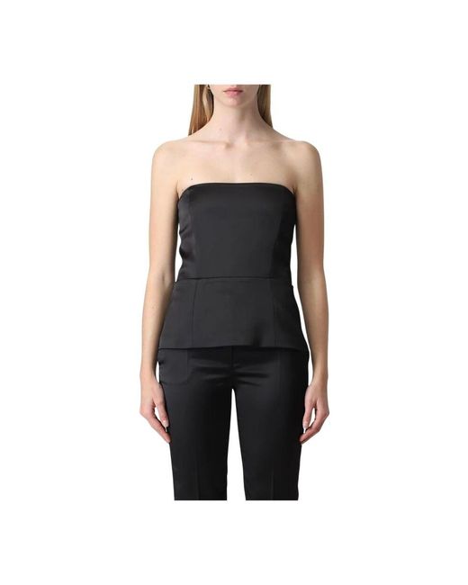Manuel Ritz Black Schwarzes Trägerloses Satin Tailliertes Oberteil