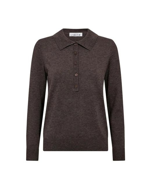 Haute L'Amitié Premiere Polo Gebreide Trui Mocca in het Brown