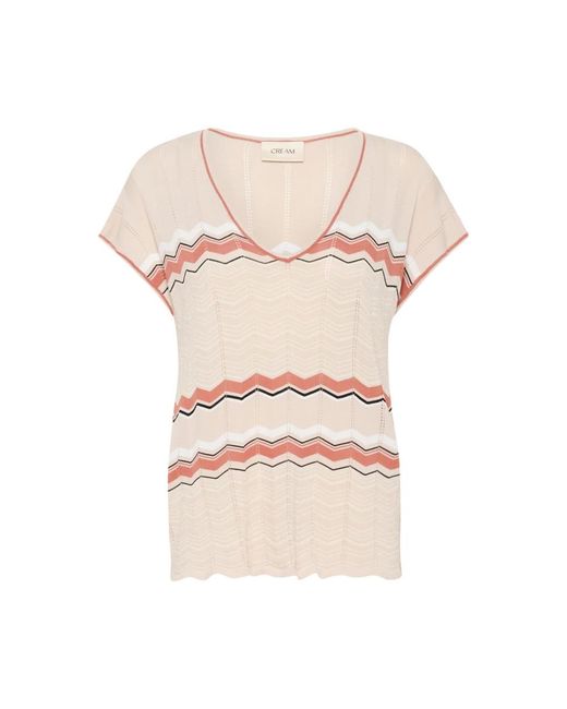 V-Neck Knitwear Cream de color Pink