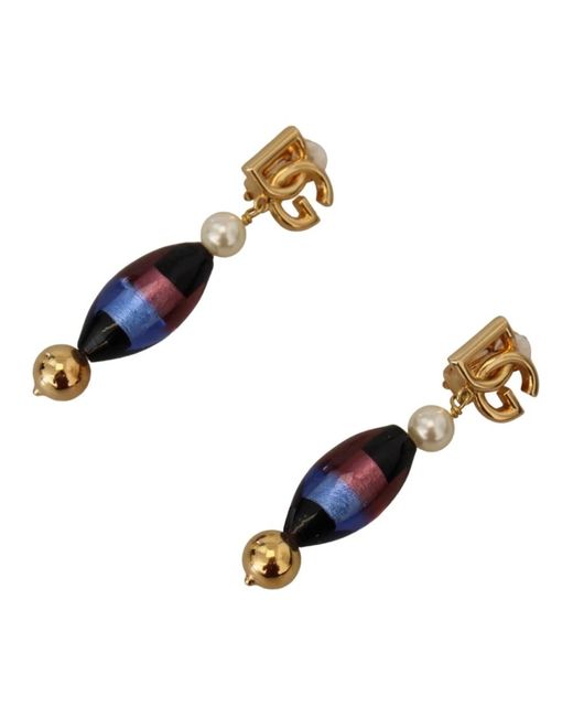 Orecchini pendenti in vetro placcato oro di Dolce & Gabbana in Blue