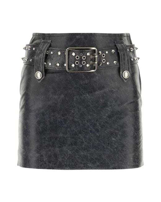 Alessandra Rich Black Grauer leder minirock - stilvoll und trendy