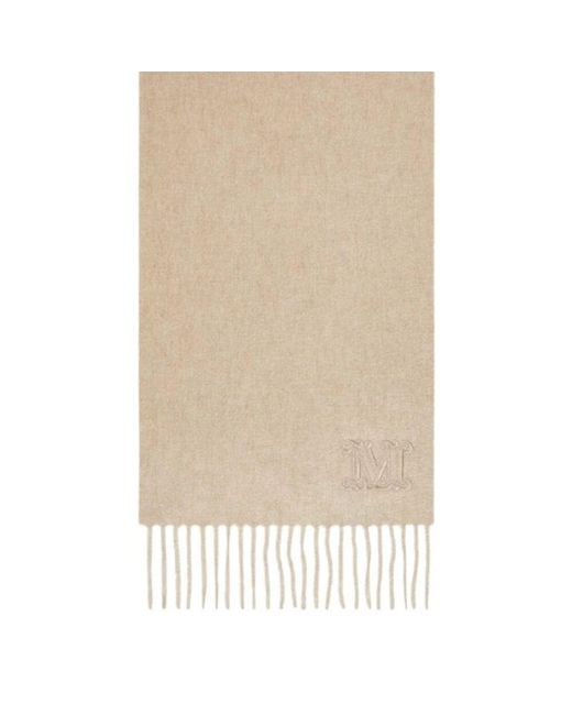 Max Mara Natural Kaschmir stola mit m monogramm,luxuriöser cashmere-stola mit fransen