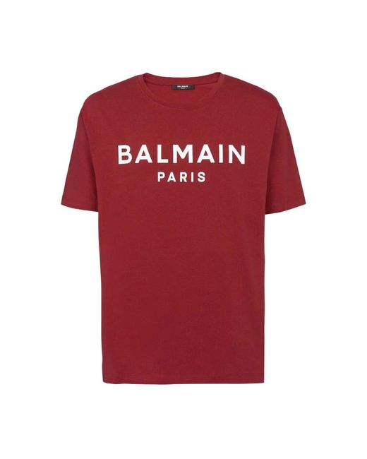 Balmain Red Logo Print T-shirt for men
