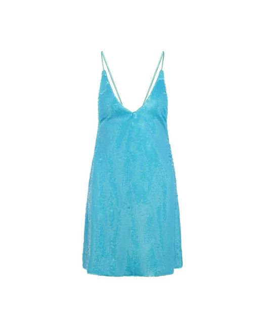 Ganni Blue Blaues pailletten mini-kleid mit v-ausschnitt und rückenkreuz