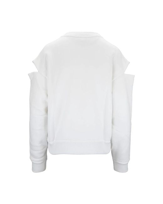 Alexander McQueen White Stilvoller pullover mit lederelementen