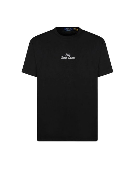 Ralph Lauren Schwarzes baumwoll-t-shirt mit weißer aufschrift in Black für Herren