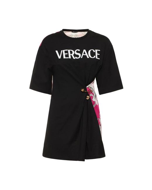 Versace Overhemden ,Zwart ,Katoen T-Shirt Met Korte Mouwen En Logo in het Black