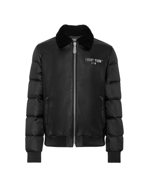 Philipp Plein Jassen ,Zwart ,Leer Leren Jas in het Black voor heren