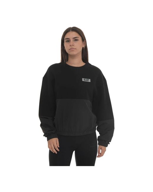 EA7 Hoodies & Sweatvesten ,Zwart ,Katoen Contemporary Sport Sweater Met Ronde Hals in het Black