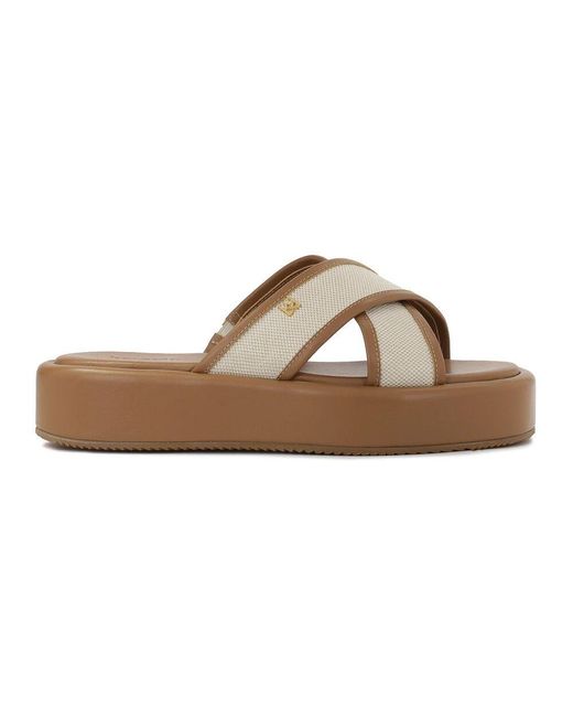 Kazar Brown Braune Flip-Flops Aus Leder Und Canvas-Stoff