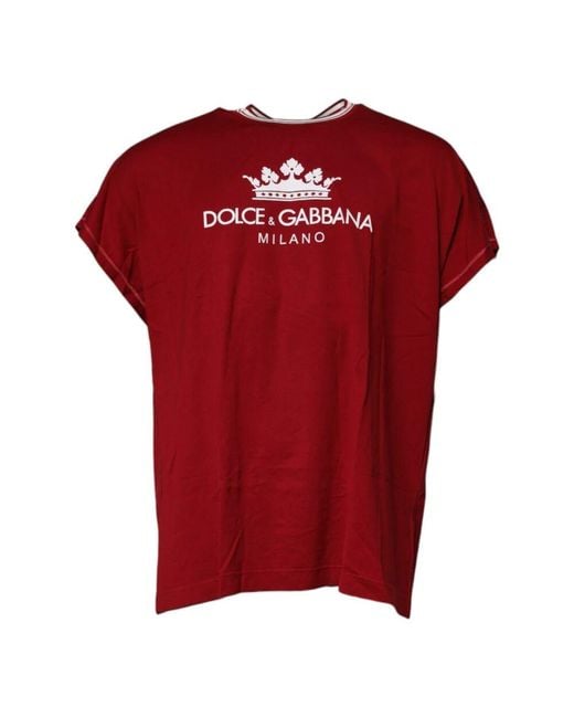 Dolce & Gabbana Red Logo Crown Cotton Crew Neck T for men