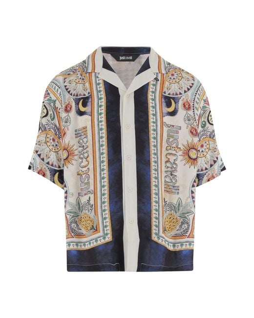 Just Cavalli Blue Short Sleeve Shirts for men