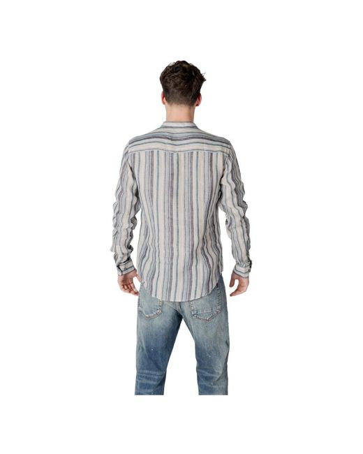 Gianni Lupo Blau gestreiftes leinenhemd mit darin-kragen in Gray für Herren