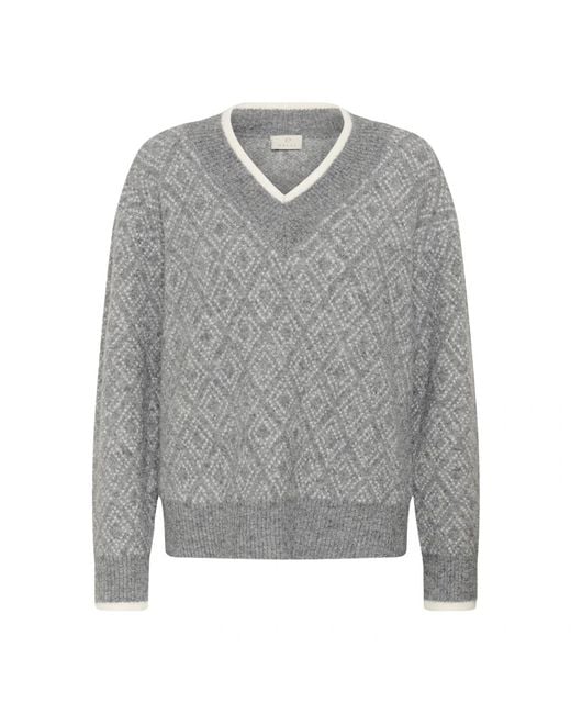Kaffe Gray V-Ausschnitt Strickpullover