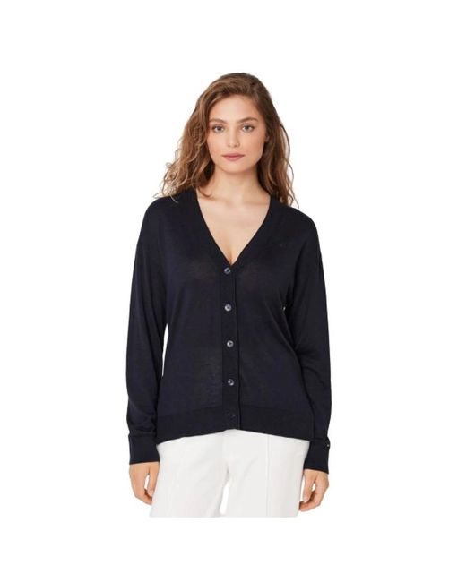 Tommy Hilfiger Truien & Vesten ,Blauw ,Wol V-Neck Cardigan in het Black
