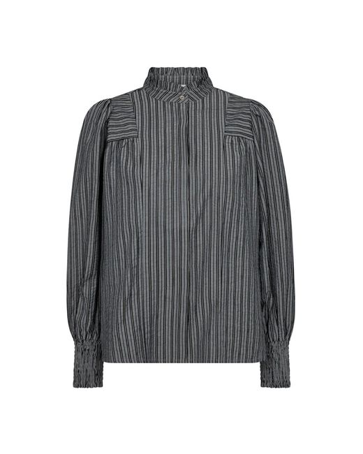 co'couture Overhemden ,Zwart ,Gestreepte Blouse Met Pofmouwen in het Gray