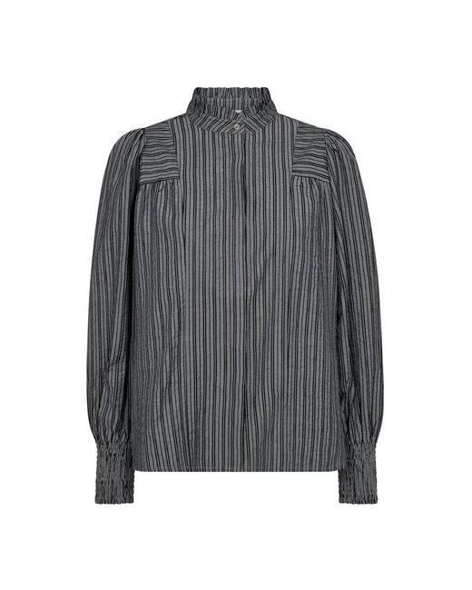 co'couture Overhemden ,Zwart ,Gestreepte Blouse Met Pofmouwen in het Gray