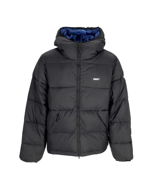 Obey Jassen ,Zwart ,Nylon Zwarte Puffer Donsjas Met Hoge Kraag in het Blue voor heren