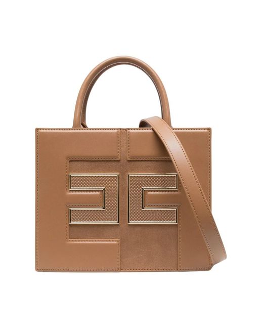 Borsa a mano piccola con logo di Elisabetta Franchi in Brown