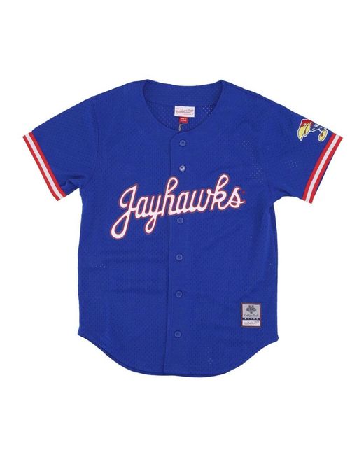 Mitchell & Ness Kansas Jayhawks Mesh Button Down Hemd in Blue für Herren