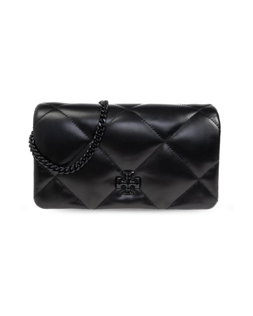 Tory Burch Accessoires ,Zwart ,Leer Kira Diamond Chain Wallet in het Black
