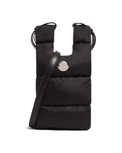 Moncler Black Schwarze Lederschultertasche Mit Metalllogo