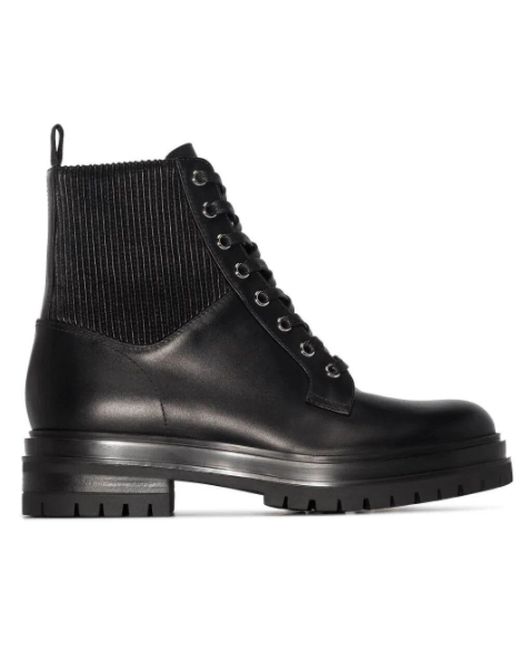 Gianvito Rossi Black Schwarze Lederkampfstiefel Mit Elastischen Einsätzen