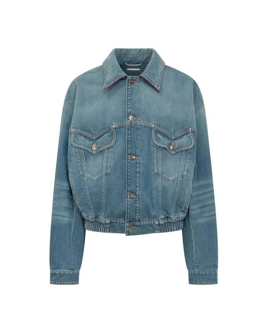 Versace Jassen ,Blauw ,Denim Cuff Collared Jacket in het Blue