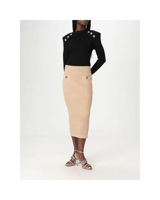 Balmain Natural Gerippter Midirock Mit Taschen