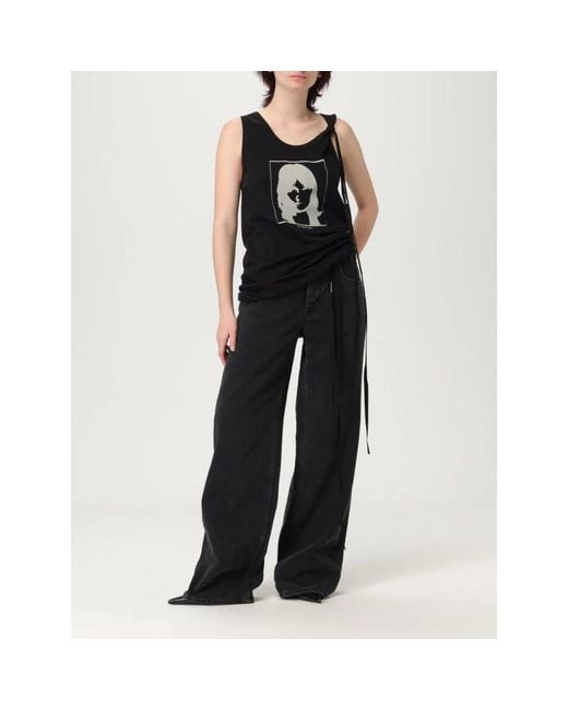 Ann Demeulemeester Black High-Waisted Wide Leg Jeans Mit Bindeband