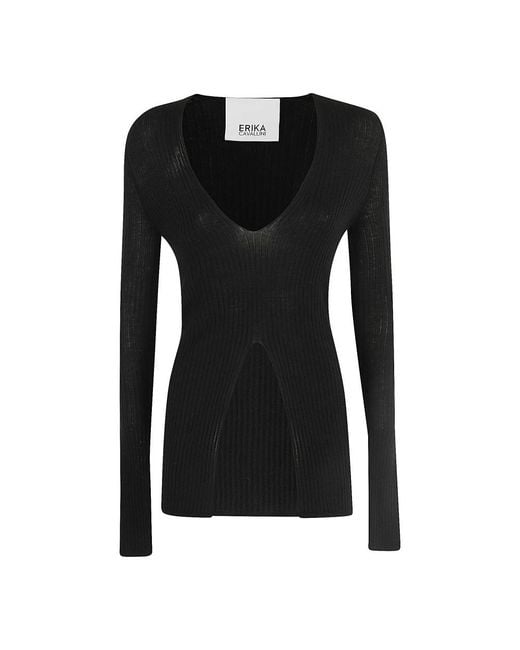 Erika Cavallini Semi Couture Black V-Neck Knitwear