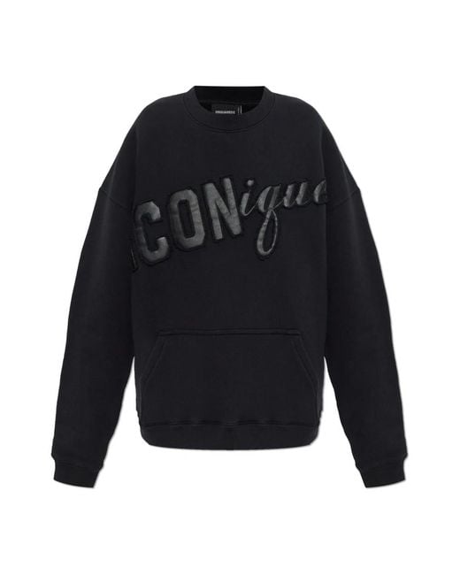 DSquared² Hoodies & Sweatvesten ,Zwart ,Katoen Sweatshirt Met Patch in het Blue