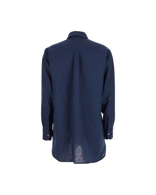 Plain Units Blue Blaues leinenhemd mit klassischem kragen