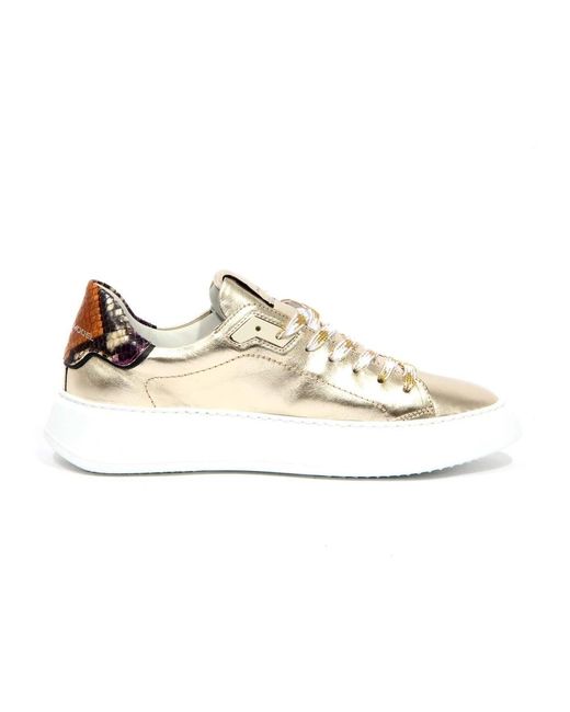 Philippe Model Schoenen ,Geel ,Leer Temple Low Schoenen in het White