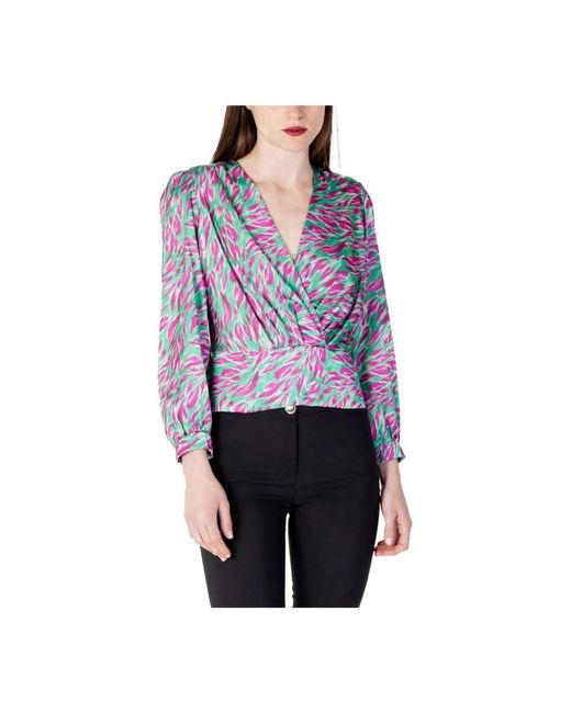 Rinascimento Blue Bedruckte v-ausschnitt bluse mit langen ärmeln