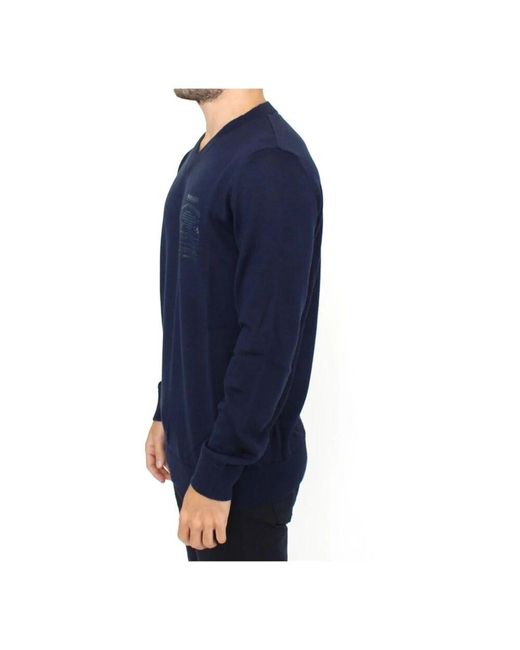 Ermanno Scervino Blue Wool Blend V-neck Pullover Sweater für Herren