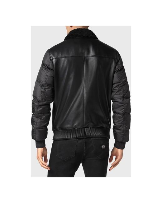 Philipp Plein Jassen ,Zwart ,Leer Leren Jas in het Black voor heren