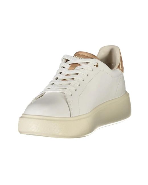 Blauer Schoenen ,Wit ,Witte Leren Sneaker Met Bronzen Accenten in het Natural