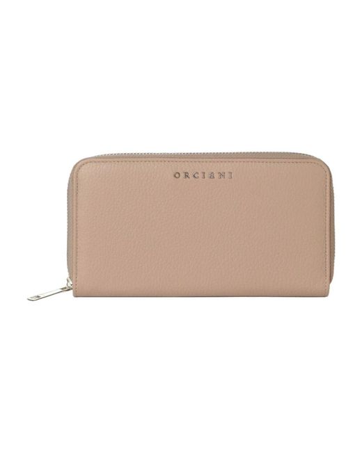 Orciani Natural Rosa leder zip-around geldbörse mit mehreren fächern