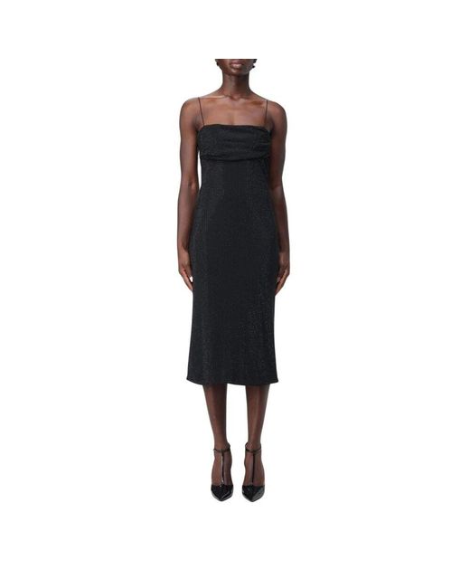 Philosophy Di Lorenzo Serafini Black Schwarzes Midi-Kleid Mit Funkelnden Steinen
