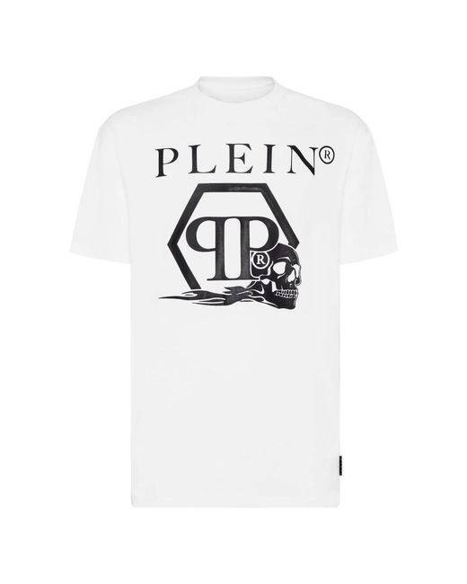 Philipp Plein T-Shirt Met Ronde Hals Skull And Plein in het White
