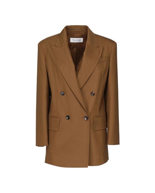 Max Mara Jassen ,Bruin ,Wol Bruine Wollenmix Double-Breasted Jas in het Brown