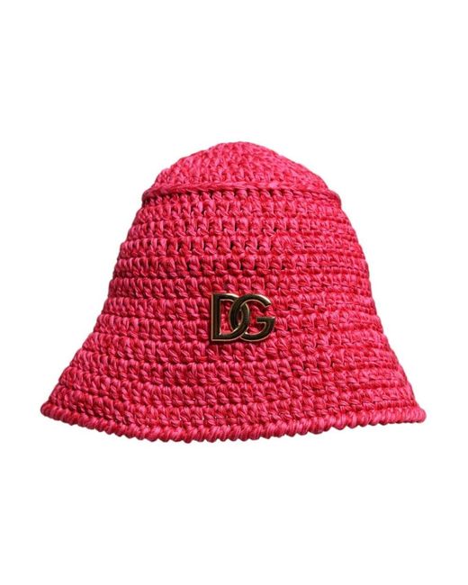 Dolce & Gabbana Red Roter Häkel-Logo-Bucket-Hut