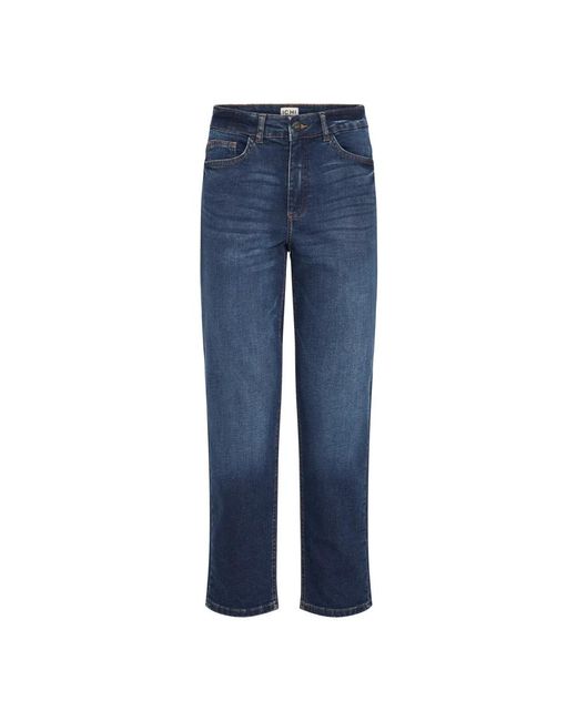 Ichi Jeans ,Blauw ,Katoen Donkerblauwe Cropped Jeans Straight Leg in het Blue