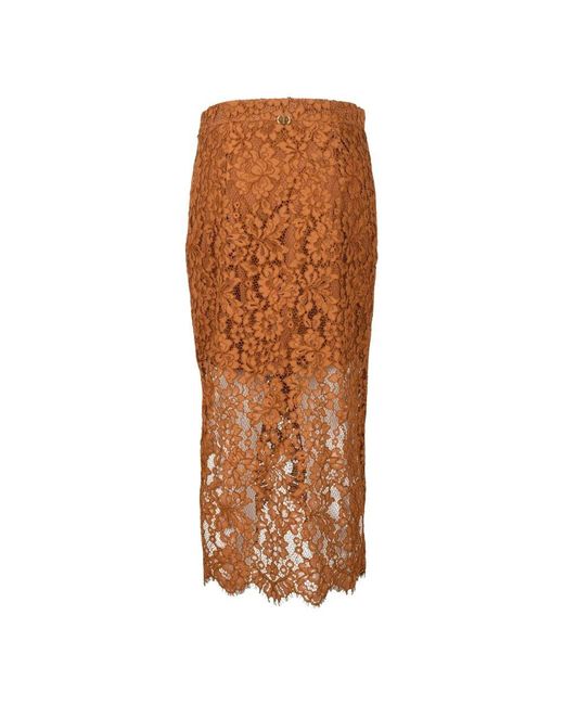 Twinset Brown Spitzen Bleistiftrock Mit Reißverschluss