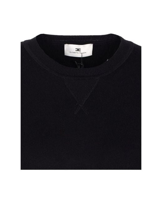 Elisabetta Franchi Black Schwarzer Rundhalsausschnitt Pullover Gerippter Saum
