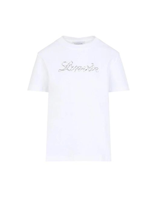 Lanvin Tops ,Wit ,Katoen T-Shirt Met Geborduurd Logo in het White